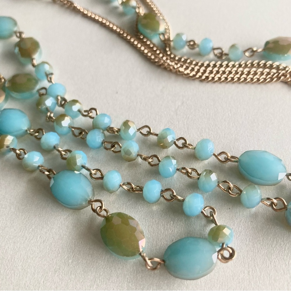 2 Gold tone-Accent Aqua Beaded Long preloved Necklace - Picture 2 of 8